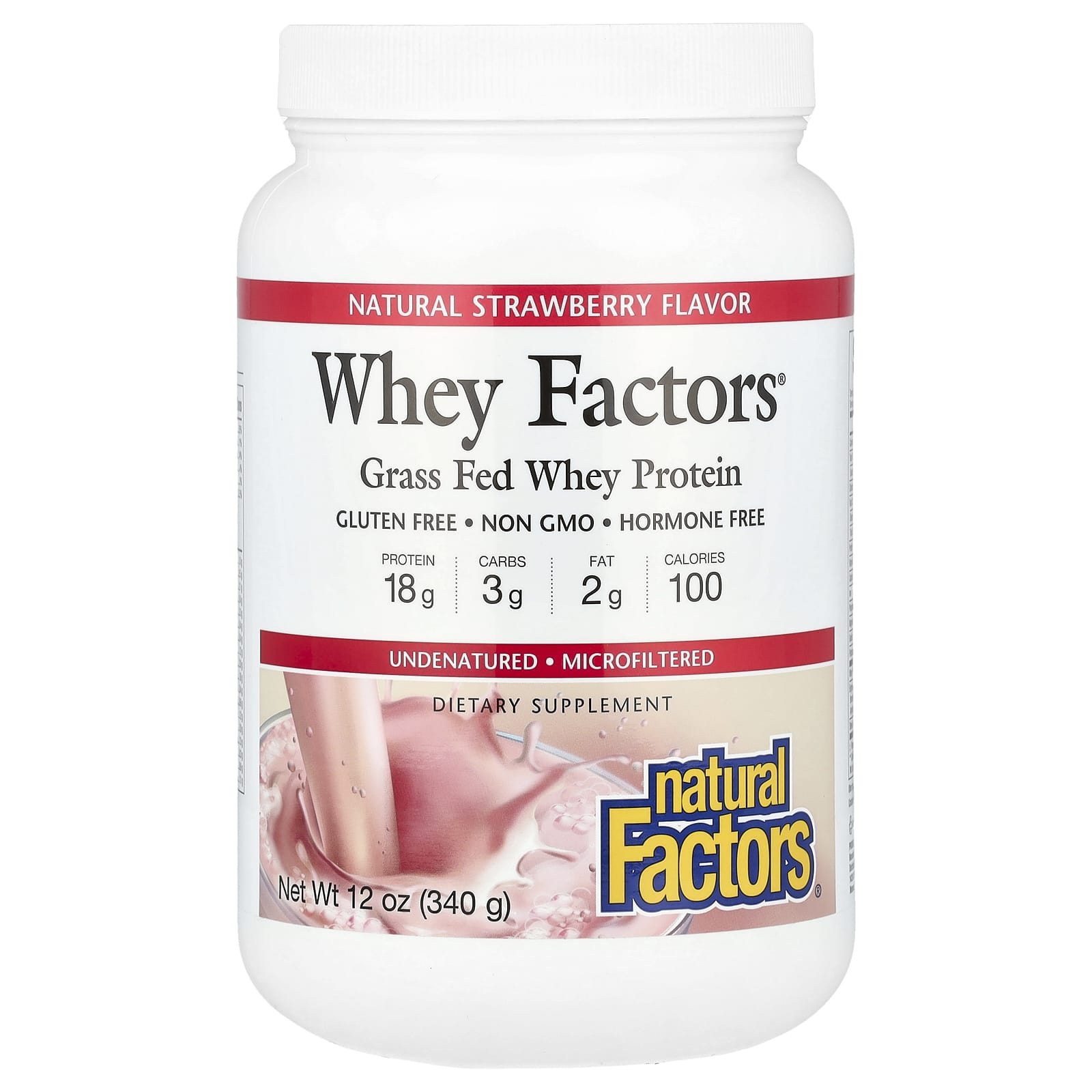 Сывороточный протеин Natural Factors Whey Factors Grass Fed, вкус Natural Strawberry, 340 г