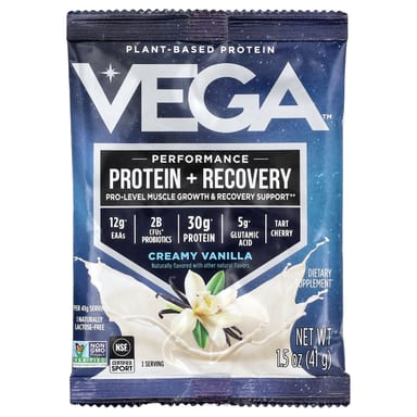 Протеин Vega Plant-Based Performance Recovery, вкус Creamy Vanilla, 41 г, 12 пакетов