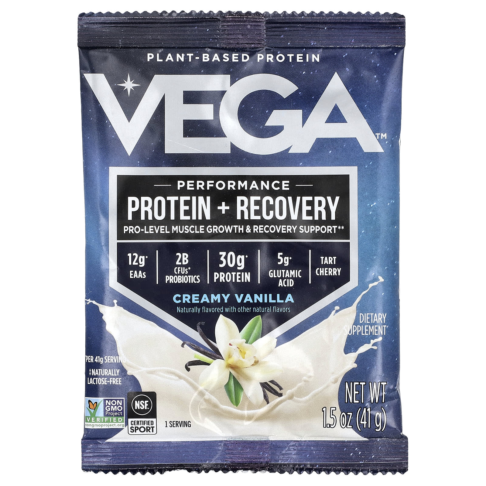Протеин Vega Plant-Based Performance Recovery, вкус Creamy Vanilla, 41 г, 12 пакетов