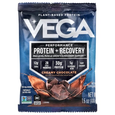 Шоколад Vega Performance Protein Recovery, вкус Creamy Chocolate, 44 г, 12 пакетов