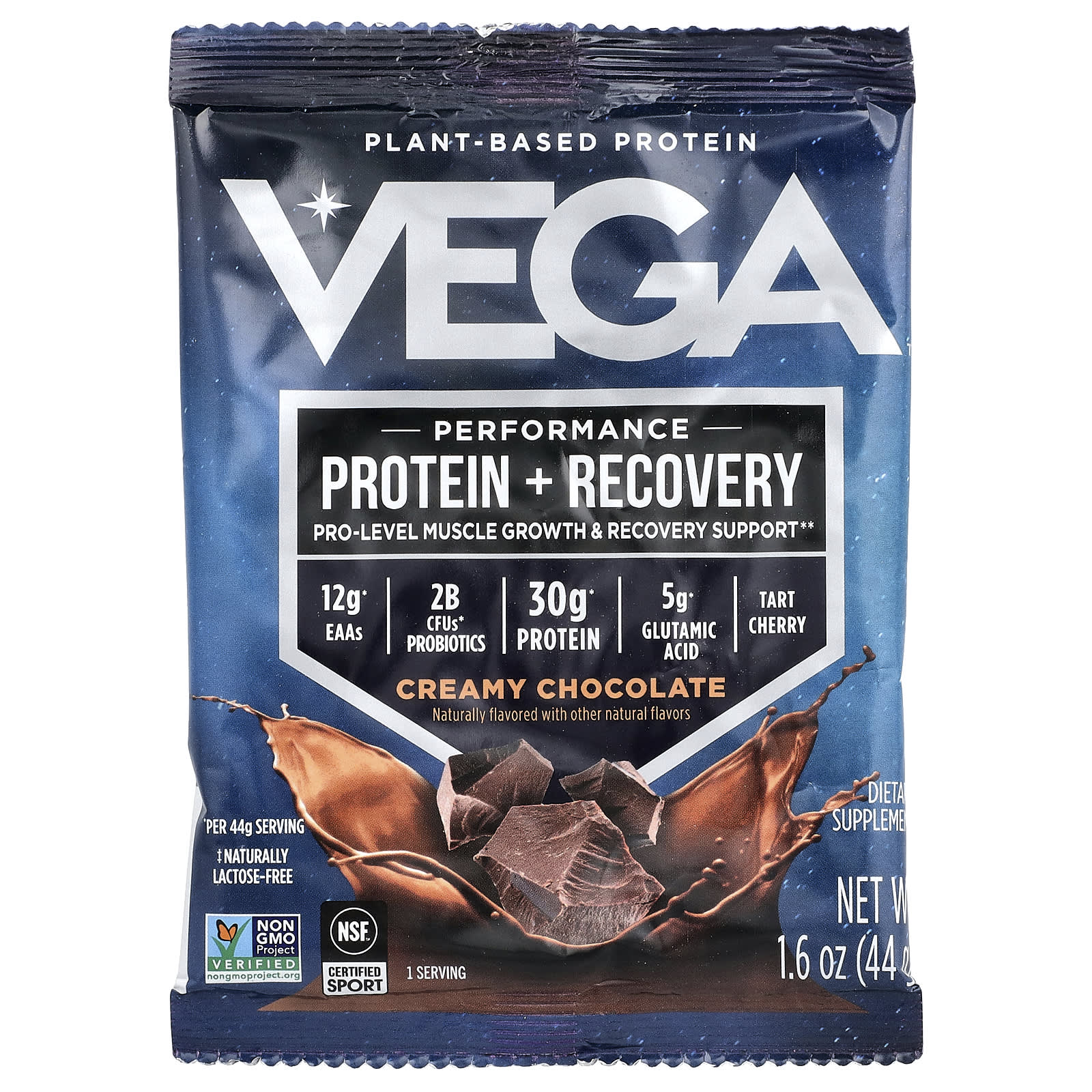 Шоколад Vega Performance Protein Recovery, вкус Creamy Chocolate, 44 г, 12 пакетов