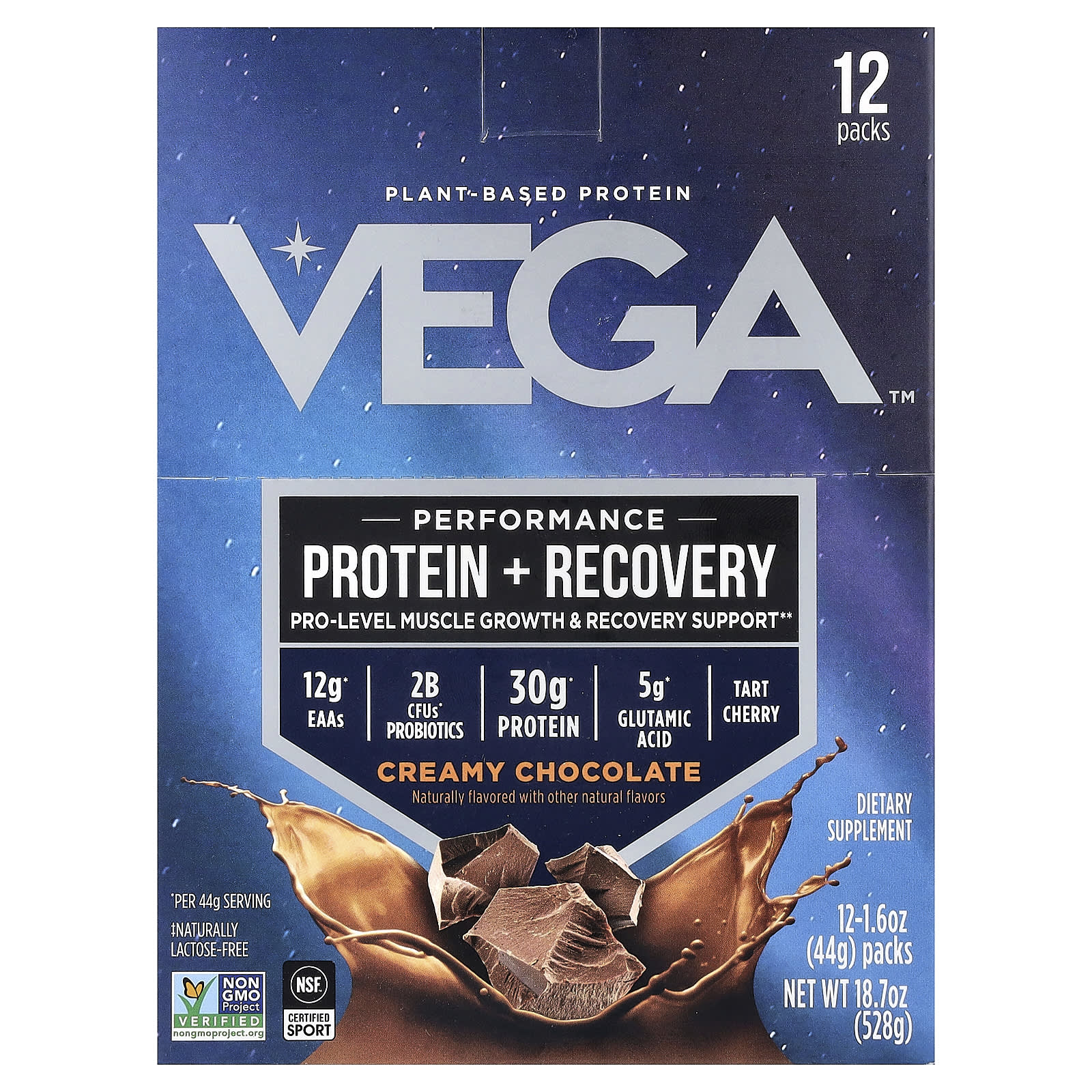 Шоколад Vega Performance Protein Recovery, вкус Creamy Chocolate, 44 г, 12 пакетов — фото 2