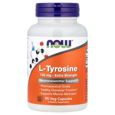 L-тирозин NOW Foods L-Tyrosine, 750 мг, 90 растительных капсул