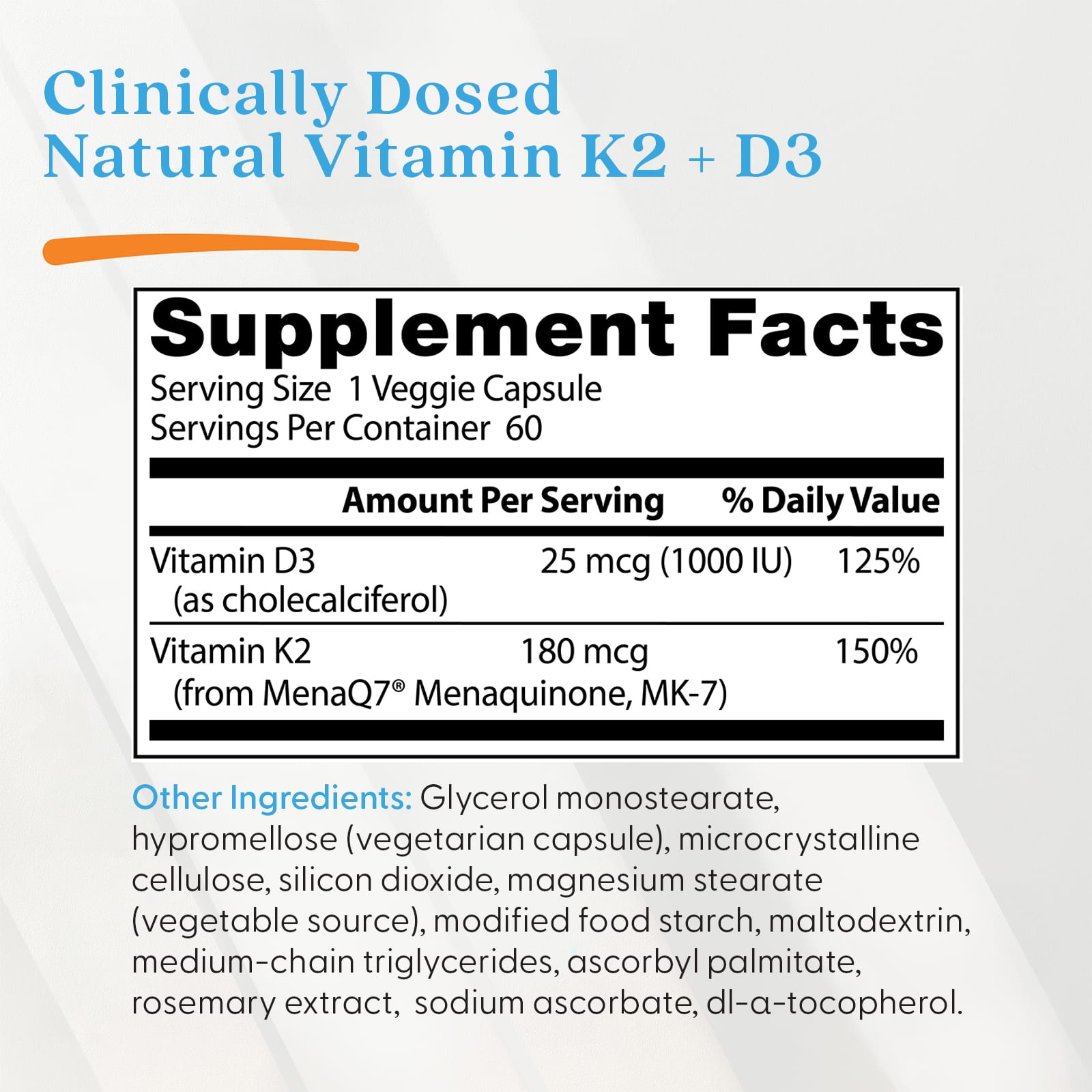 Витамин D3 Doctor's Best Natural Vitamin K2 MK-7 plus, 180 мкг, 60 растительных капсул — фото 4