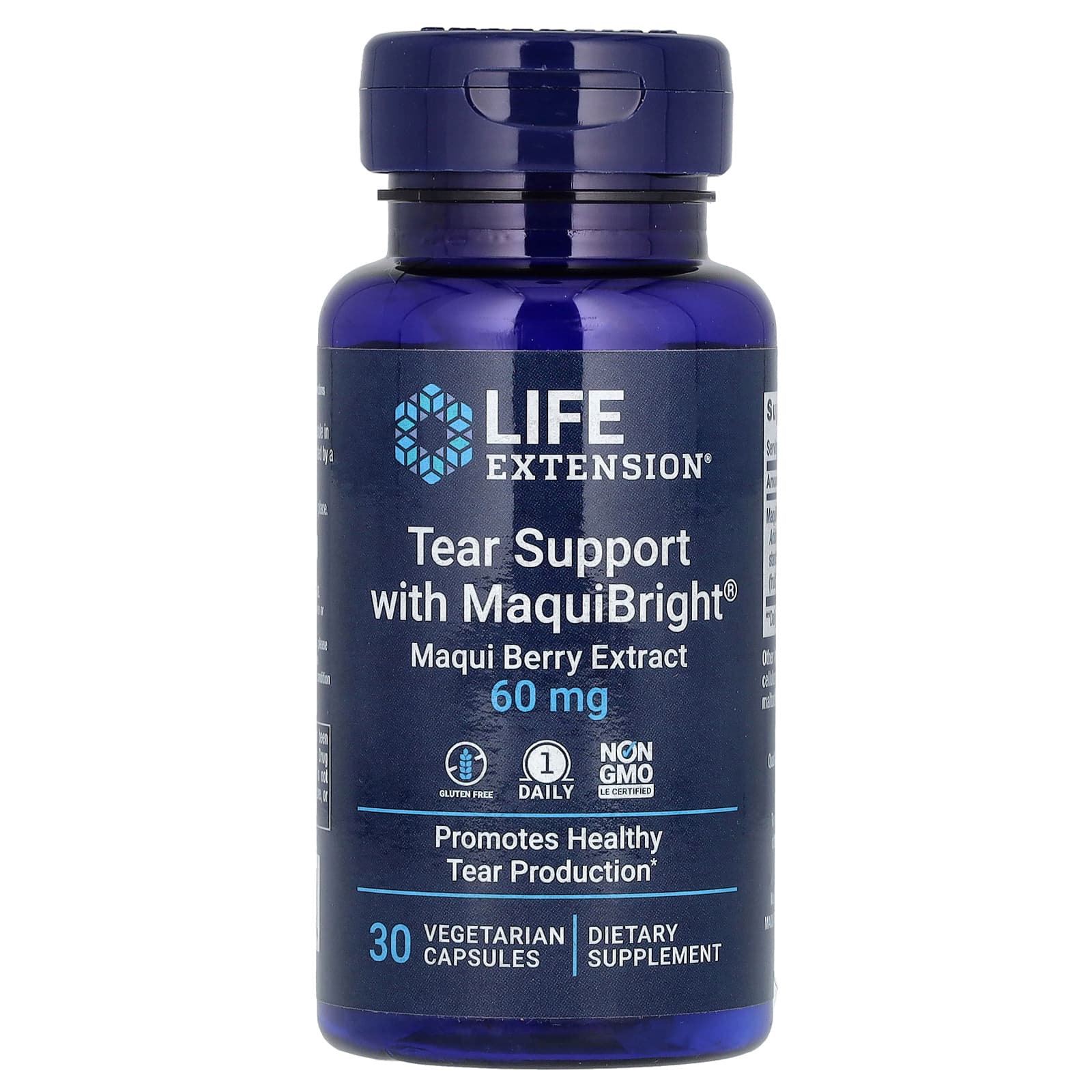 Ягоды мачи (Maqui Berry) Life Extension Tear Support with MaquiBright, вкус Maqui Berry Extract, 60 мг, 30 растительных капсул