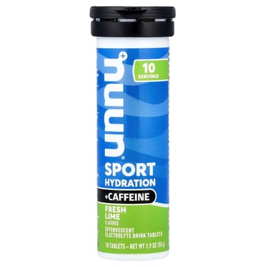 Nuun, Sport Hydration + Caffeine, Effervescent Electrolyte Drink Tablets, Fresh Lime, 10 Tablets