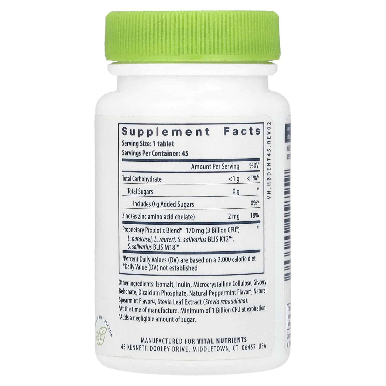 Пробиотик Vital Nutrients Hyperbiotics® Pro-Dental® 45 Vegan, вкус Natural Mint, жевательные таблетки — фото 2