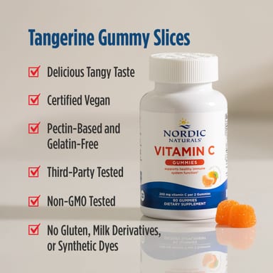 Витамин C Nordic Naturals Gummies, вкус Tangerine, 125 мг на пастилку, 120 жевательных пастилок