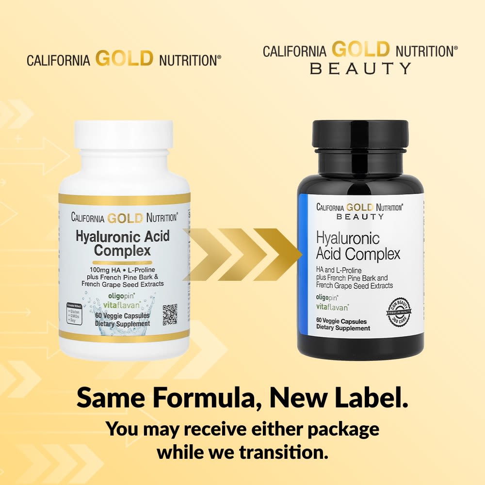 Гиалуроновая кислота California Gold Nutrition Complex with L-Proline, вкус French Grape Seed and French Maritime Pine Bark Extract, 60 растительных капсул — фото 5