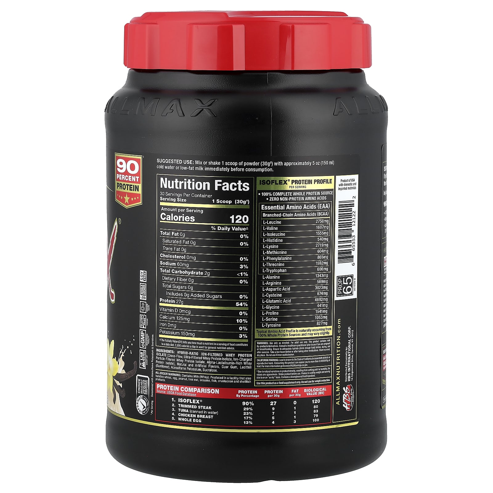 Сывороточный протеин ALLMAX ISOFLEX® Pure Isolate, вкус Vanilla, 907 г — фото 2