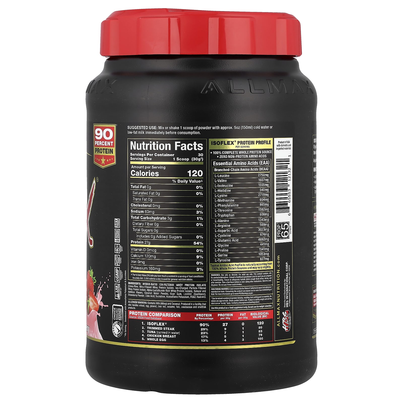Сывороточный протеин ALLMAX ISOFLEX® Pure Isolate, вкус Strawberry, 907 г — фото 2