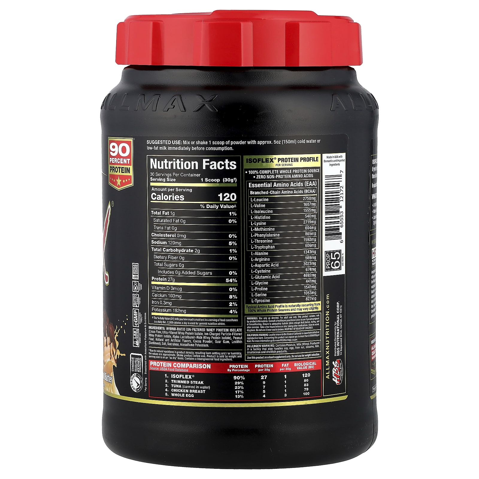 Арахисовая паста ALLMAX ISOFLEX® Pure Whey Protein Isolate, вкус Chocolate Peanut Butter, 907 г — фото 2