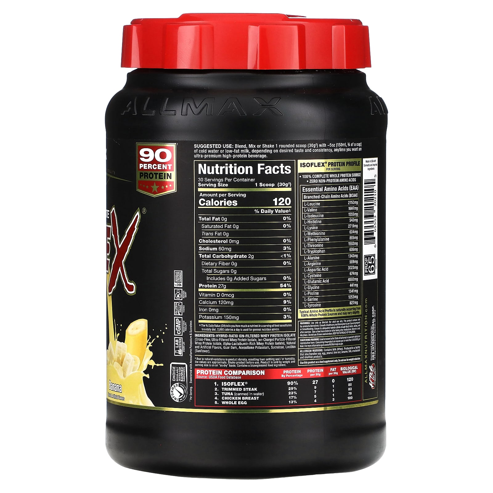 Сывороточный протеин ALLMAX ISOFLEX® Pure Isolate, оттенок Banana, 907 г — фото 2
