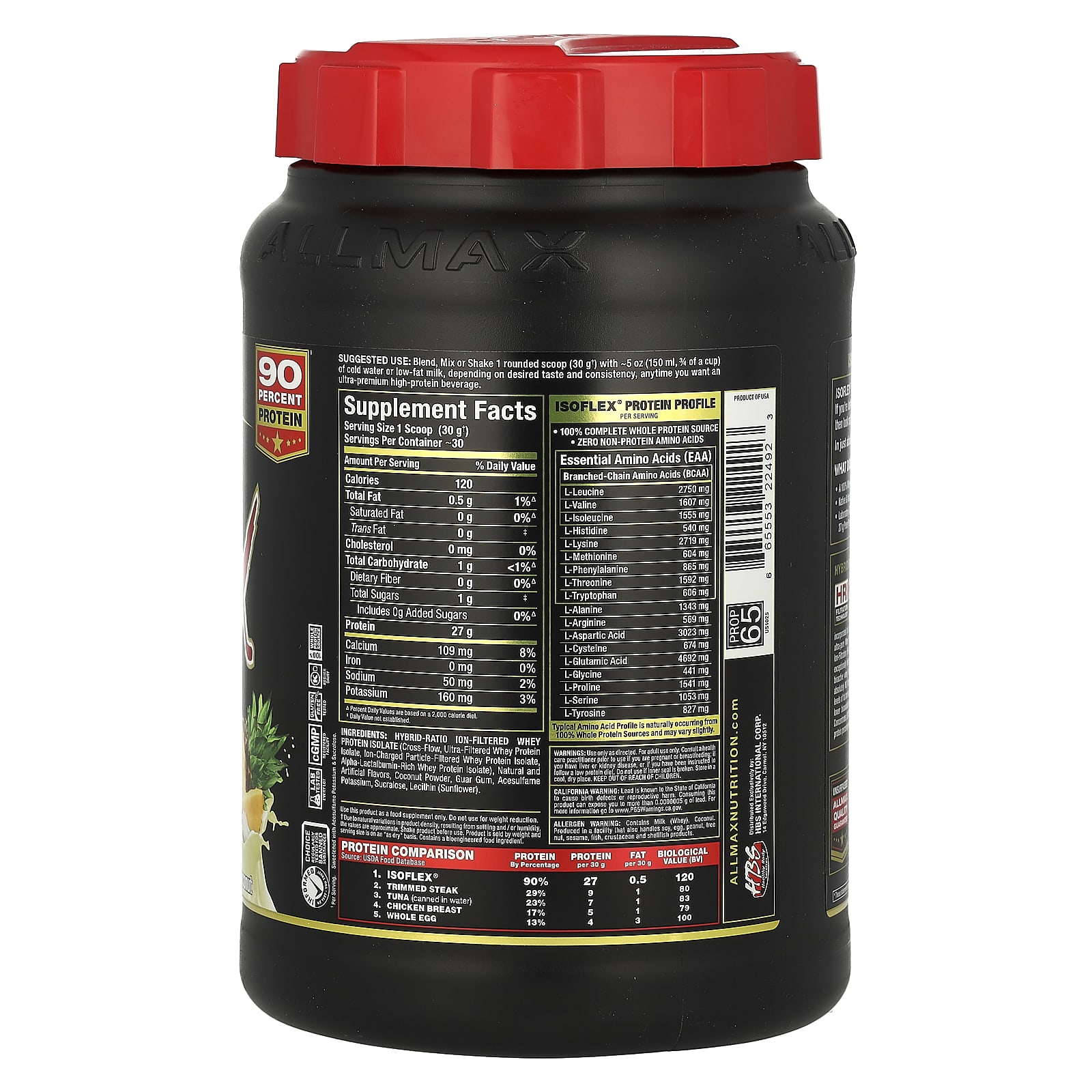 Сывороточный протеин ALLMAX ISOFLEX® Pure Isolate, вкус Pineapple Coconut, 907 г — фото 2