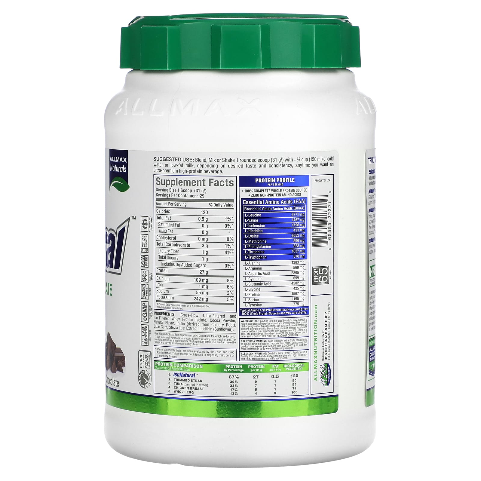 Сывороточный протеин ALLMAX ISONatural™ Pure Isolate, вкус Chocolate, 907 г — фото 2