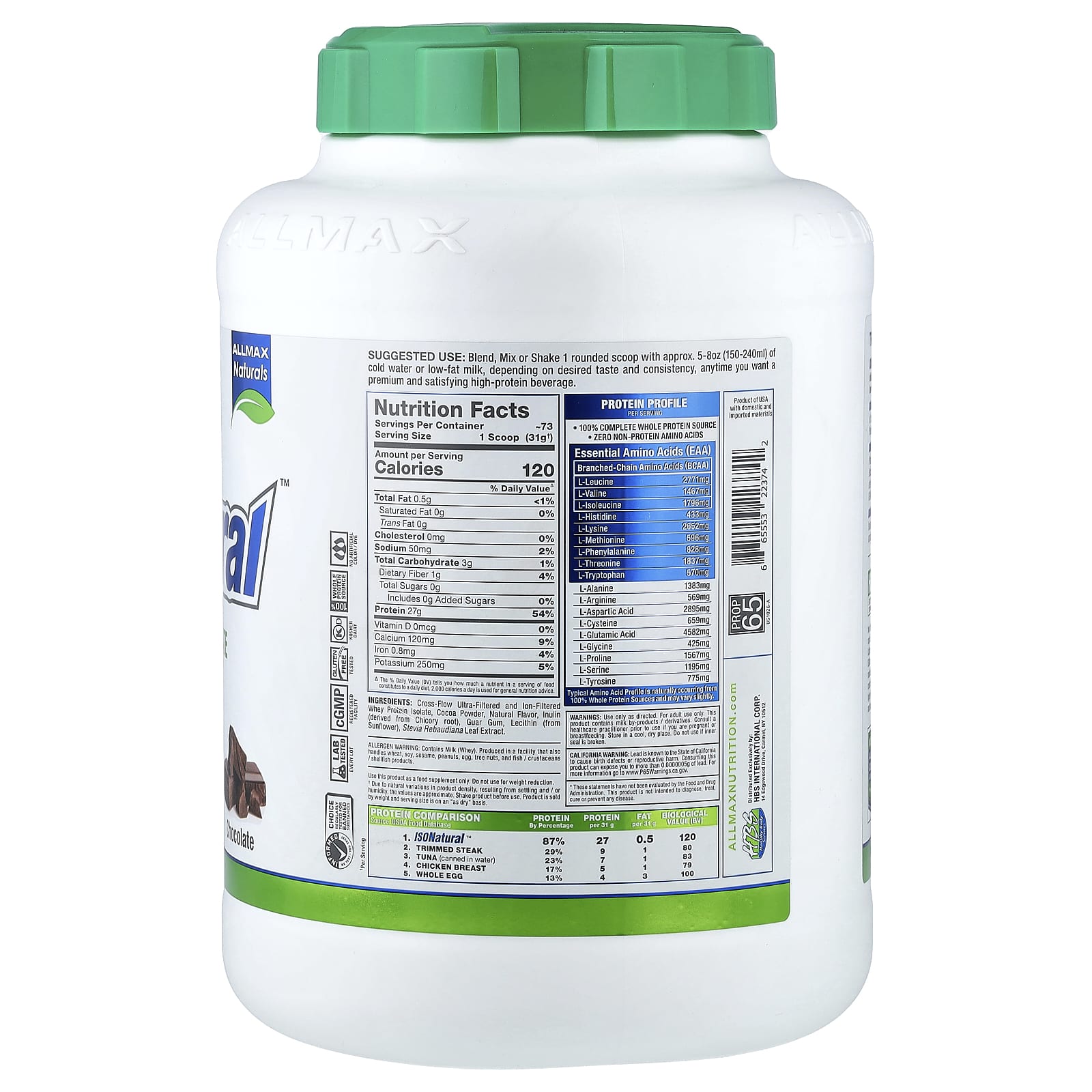 Сывороточный протеин ALLMAX ISONatural™ Isolate, вкус Chocolate, 2.27 кг — фото 2