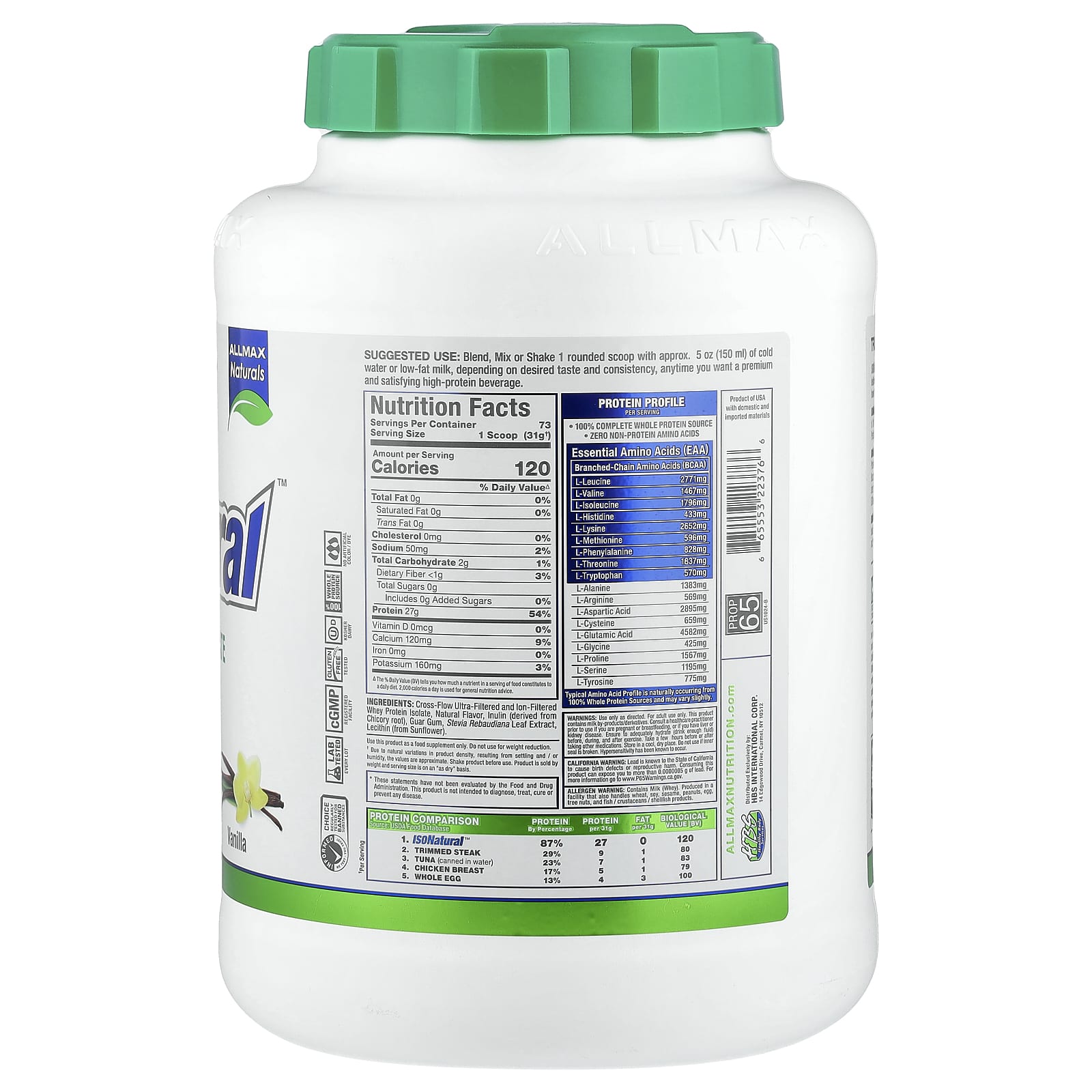 Сывороточный протеин ALLMAX ISONatural™ Isolate, вкус Vanilla, 2.27 кг — фото 2