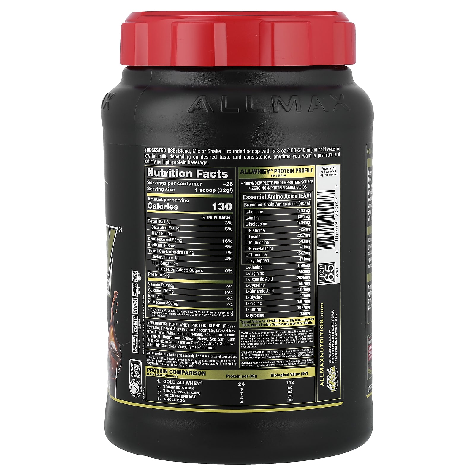 Сывороточный протеин ALLMAX GOLD ALLWHEY® Premium, вкус Chocolate, 907 г — фото 2