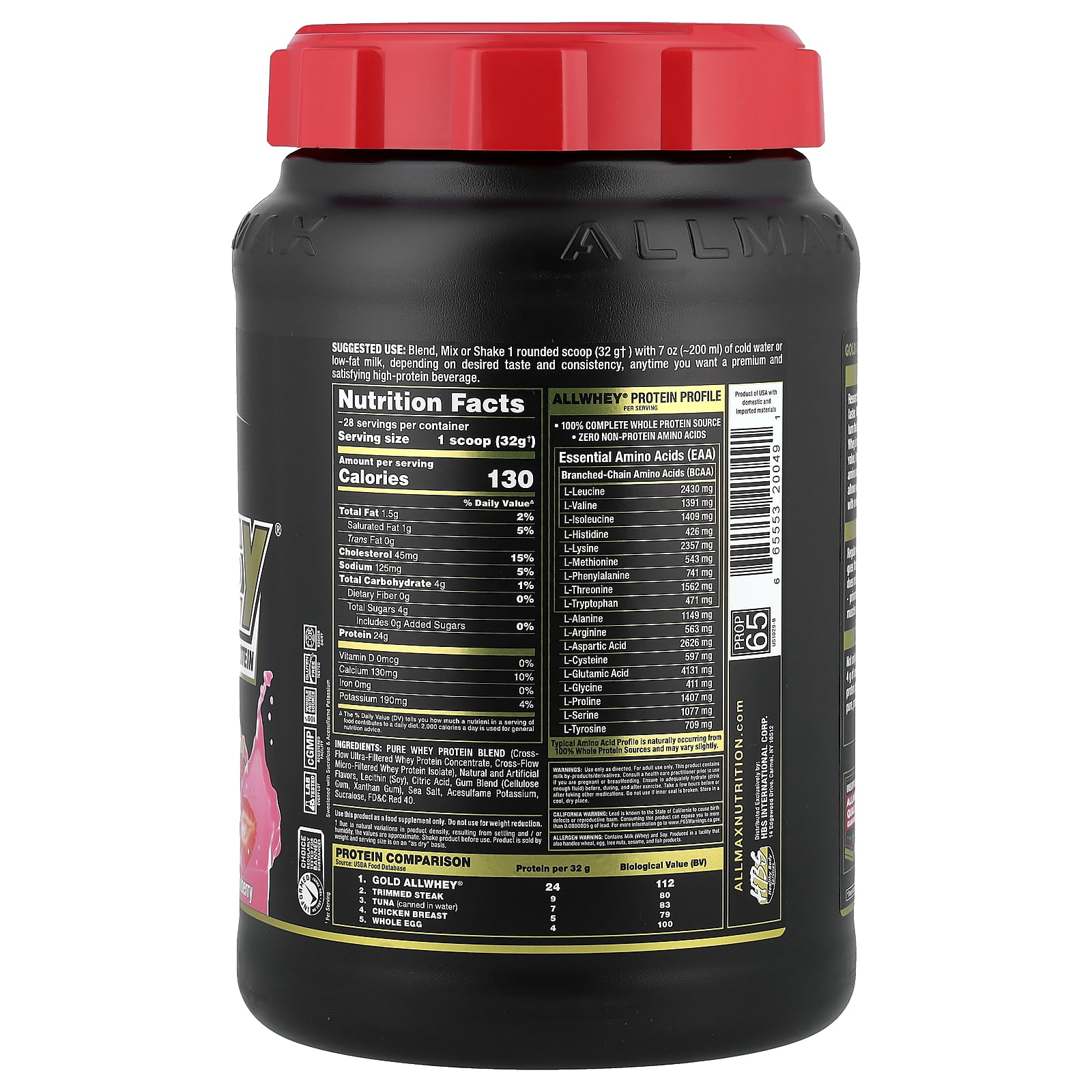 Сывороточный протеин ALLMAX Gold AllWhey® Premium, вкус Strawberry, 907 г — фото 2