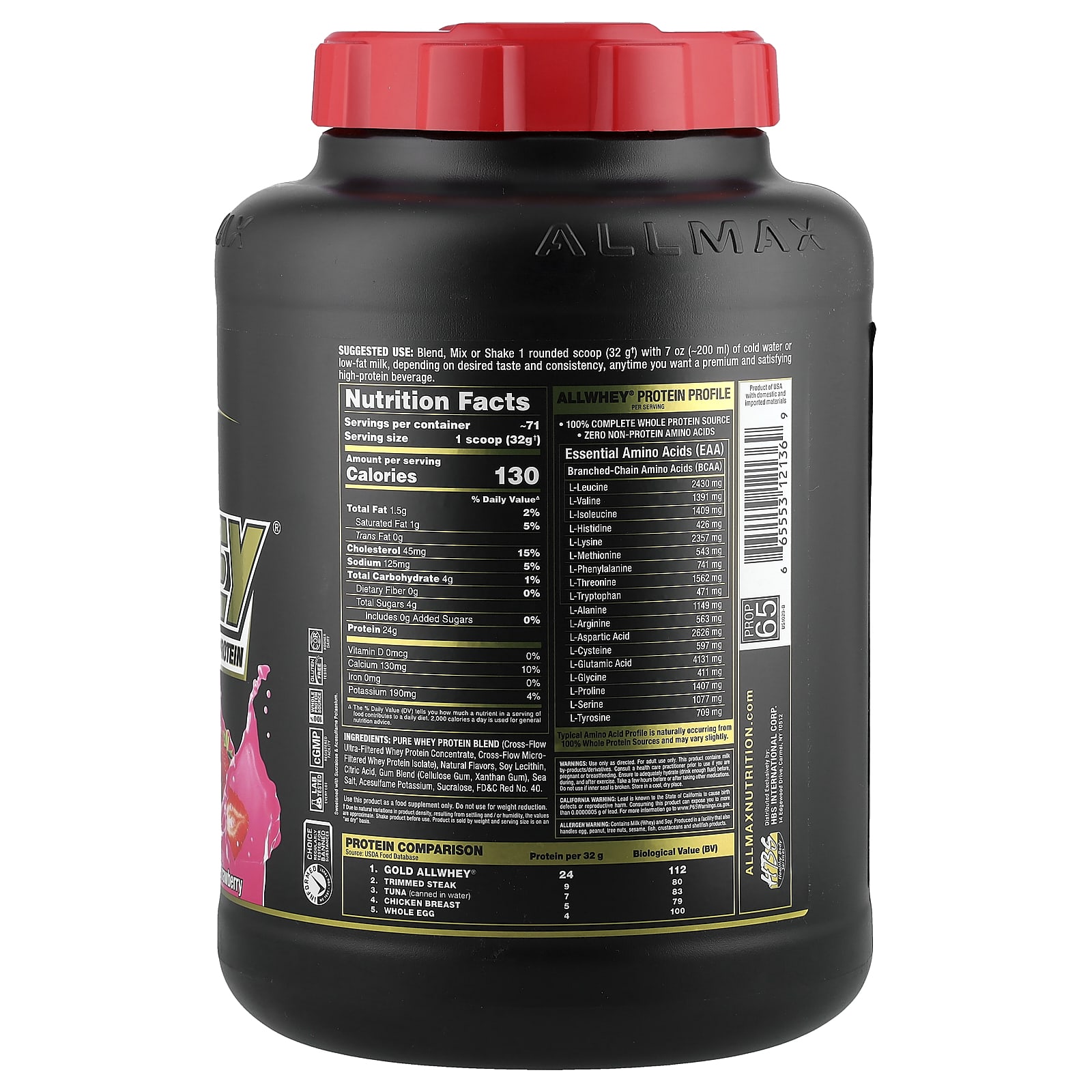 Сывороточный протеин ALLMAX GOLD ALLWHEY® Premium, вкус Strawberry, 2.27 кг — фото 2