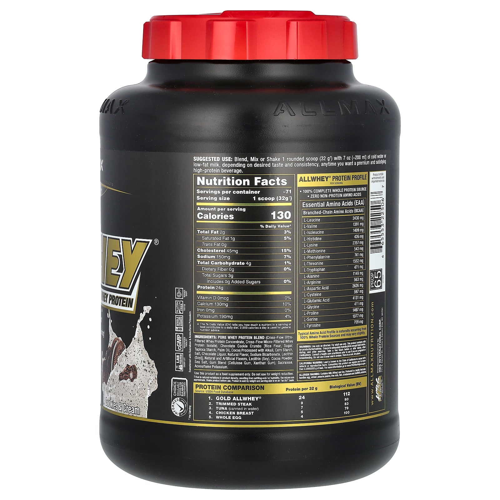 Сывороточный протеин ALLMAX GOLD ALLWHEY® Premium Cookies & Cream, 2.27 кг — фото 2