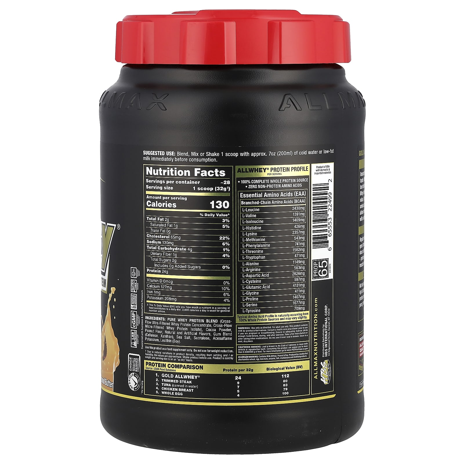 Арахисовая паста ALLMAX GOLD ALLWHEY® Premium Whey Protein, вкус Chocolate Peanut Butter, 907 г — фото 2