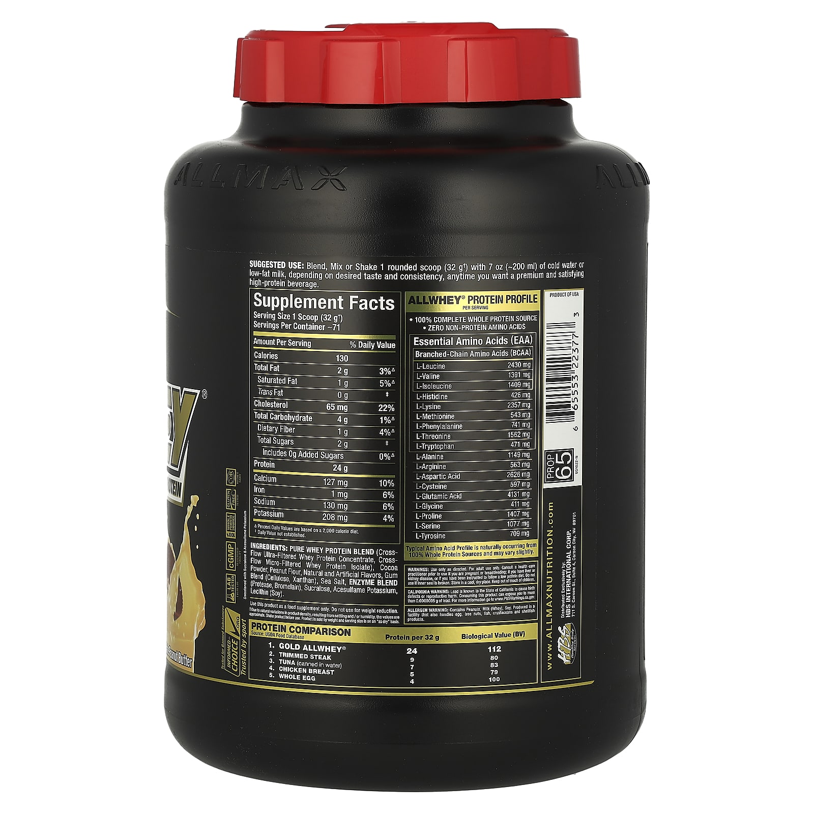 Арахисовая паста ALLMAX GOLD ALLWHEY® Premium Whey Protein, вкус Chocolate Peanut Butter, 2.27 кг — фото 2