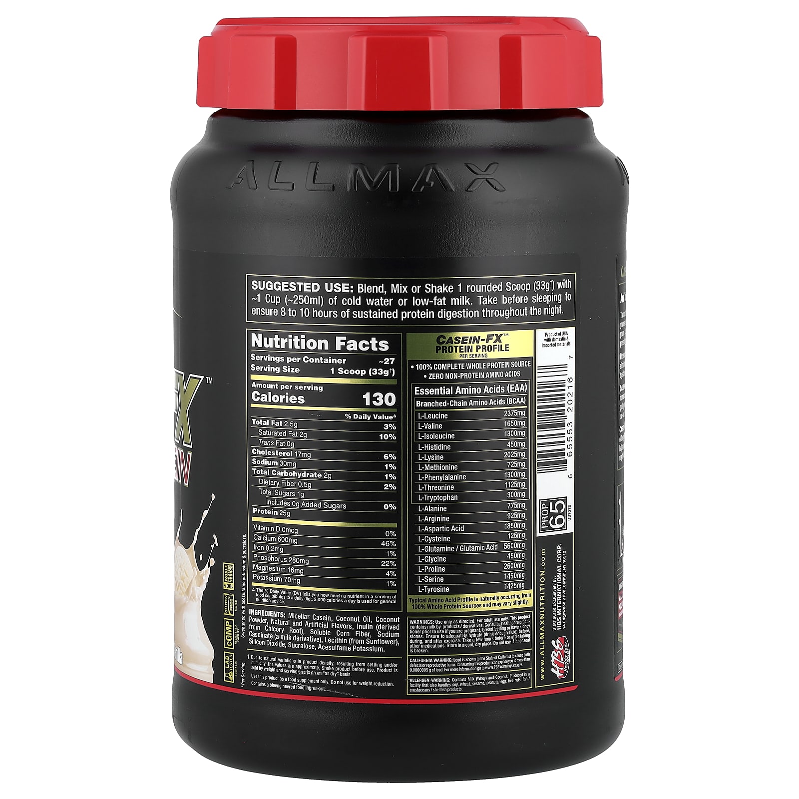 Протеин ALLMAX Casein-FX™ 100% Casein Micellar Source, вкус Vanilla, 907 г — фото 2