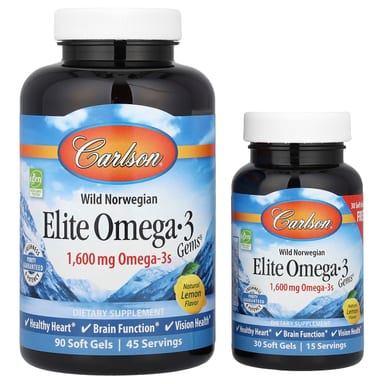 Омега-3 Carlson Wild Norwegian Elite Gems®, вкус Natural Lemon, 120 мягких капсул
