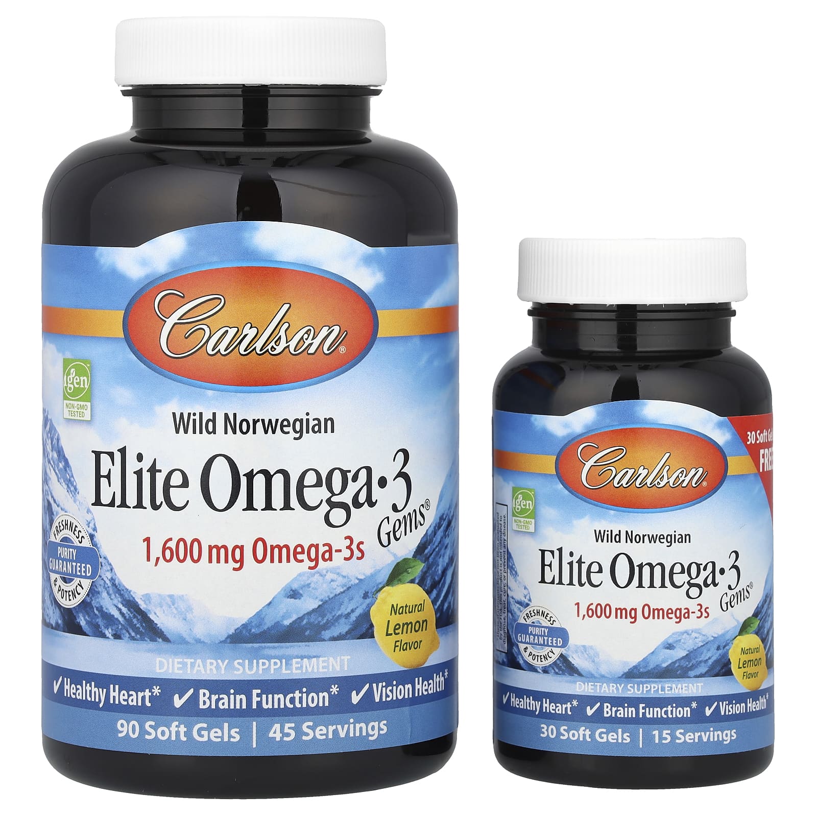 Омега-3 Carlson Wild Norwegian Elite Gems®, вкус Natural Lemon, 120 мягких капсул