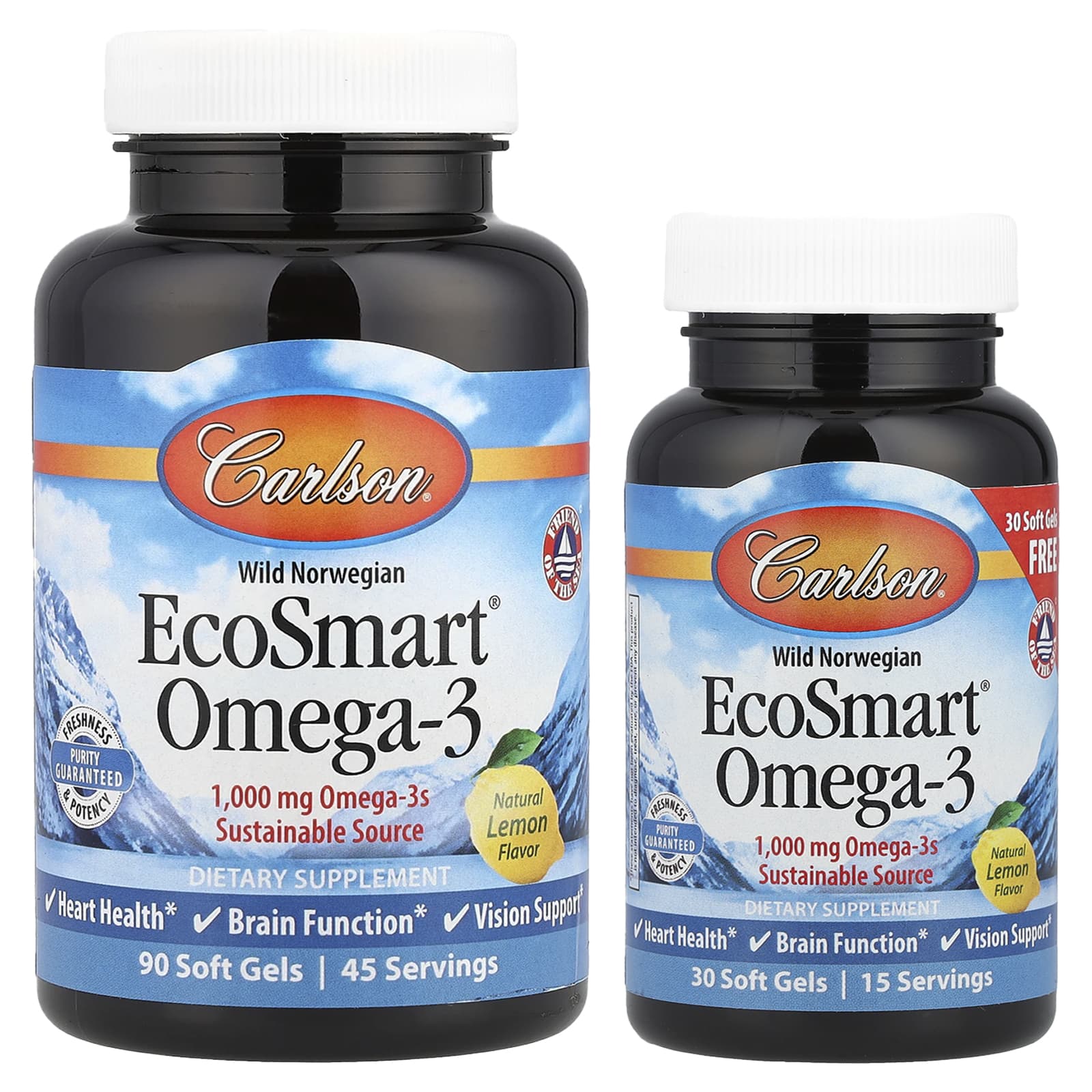 Омега-3 Carlson Wild Norwegian EcoSmart®, вкус Natural Lemon, 120 мягких капсул