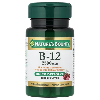 Фото товара: Витамин B12 Nature's Bounty 75 Quick Dissolve Tablets, вкус «вишня», 2500 мкг, таблетки