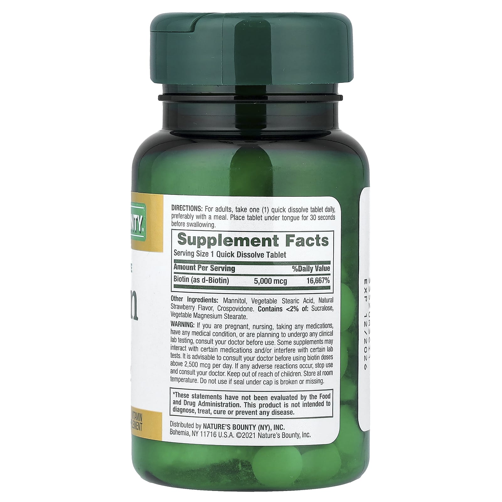 Биотин Nature's Bounty 60 Quick Dissolve Tablets, вкус Strawberry, 5000 мкг, таблетки