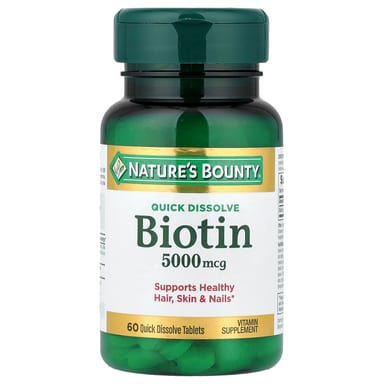 Биотин Nature's Bounty 60 Quick Dissolve Tablets, вкус «клубника», 5000 мкг, таблетки
