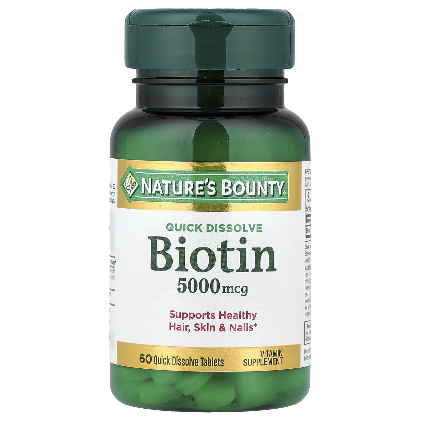 Биотин Nature's Bounty 60 Quick Dissolve Tablets, вкус Strawberry, 5000 мкг, таблетки — фото 2