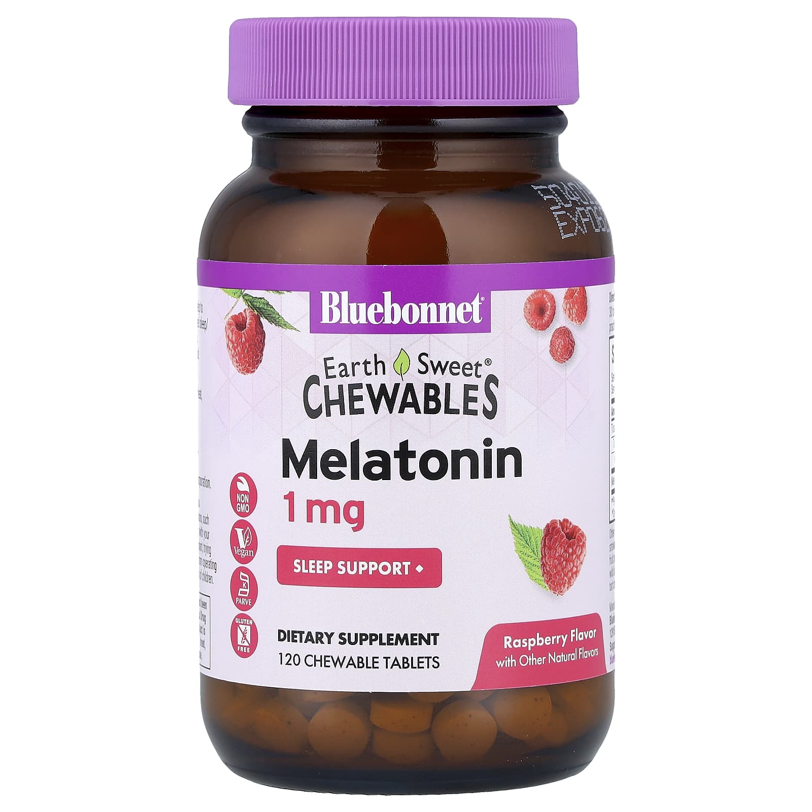 Мелатонин Bluebonnet Nutrition Earth Sweet® Chewables, вкус Raspberry, 1 мг, 120 жевательных таблеток