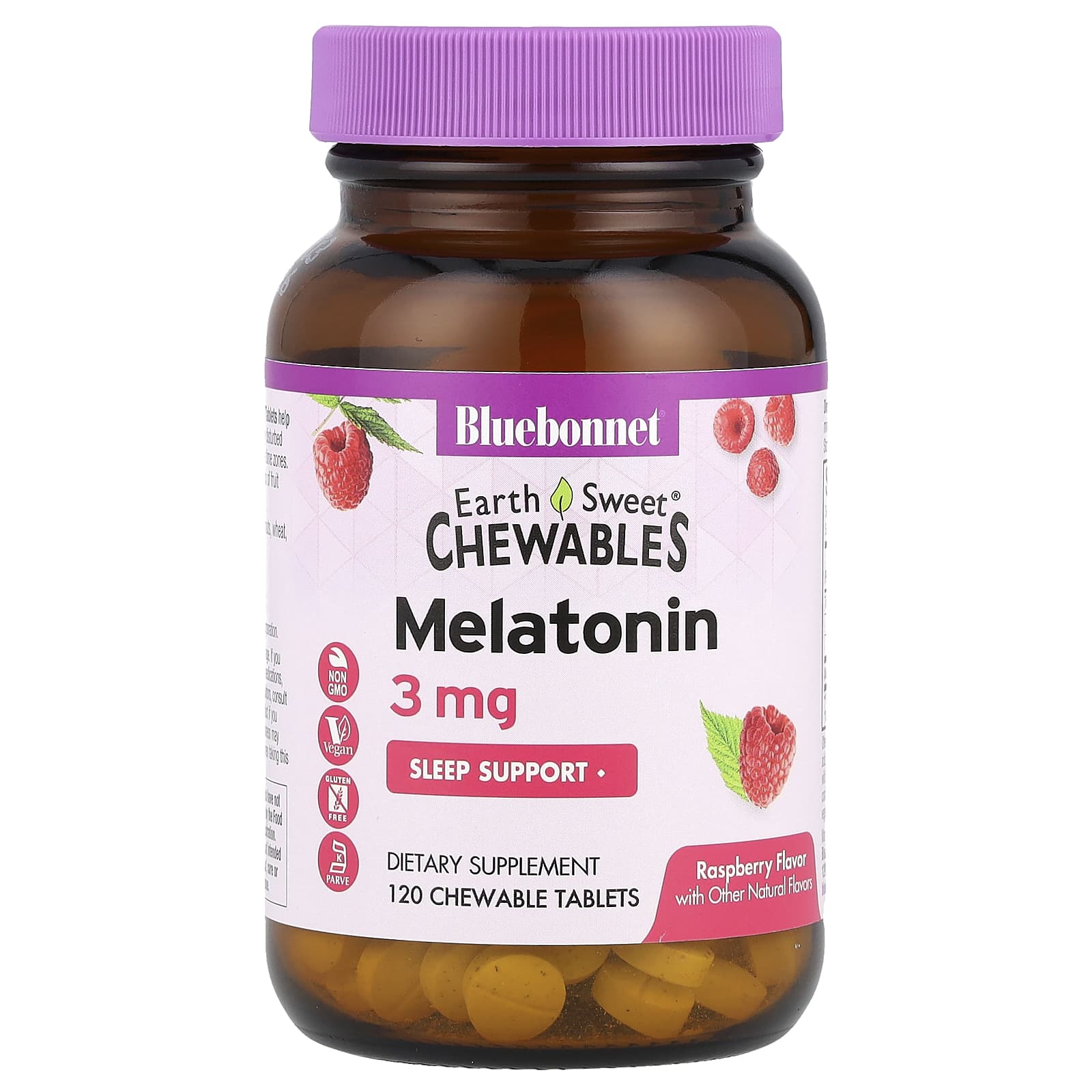 Мелатонин Bluebonnet Nutrition EarthSweet® Chewables, вкус Raspberry, 3 мг, 120 жевательных таблеток