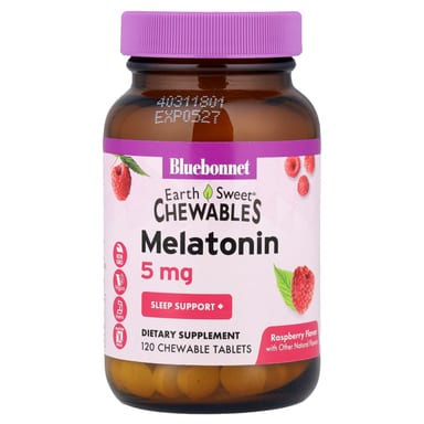 Мелатонин Bluebonnet Nutrition Earth Sweet® Chewables, вкус Raspberry, 5 мг, 120 жевательных таблеток