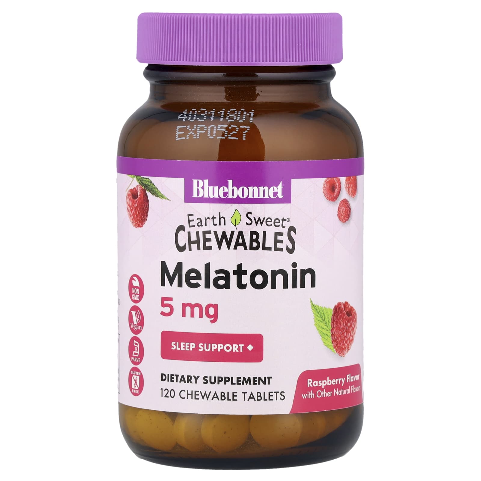 Мелатонин Bluebonnet Nutrition Earth Sweet® Chewables, вкус Raspberry, 5 мг, 120 жевательных таблеток