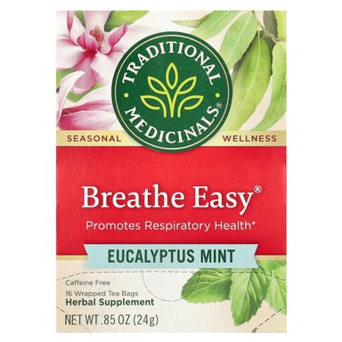 Чайные пакетики Traditional Medicinals Breathe Easy® Eucalyptus Mint, без кофеина, 24 г, 16 чайных пакетиков