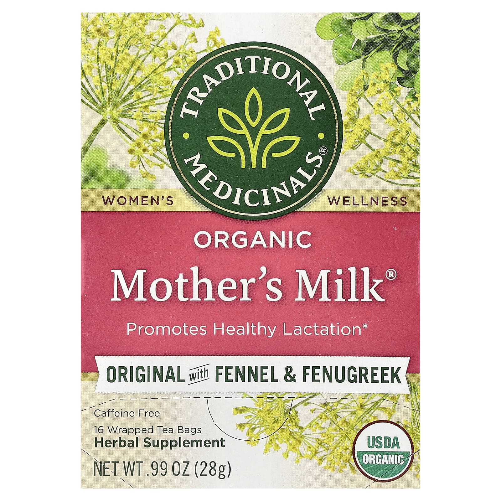 Чайные пакетики Traditional Medicinals Organic Mother's Milk® Original with Fennel & Fenugreek, 28 г, 16 чайных пакетиков — фото 7