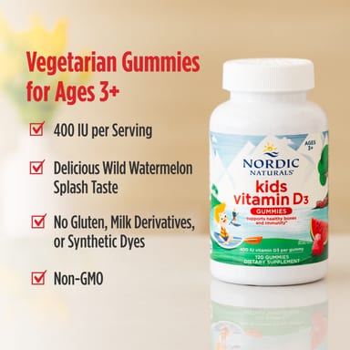 Детские витамины Nordic Naturals D3 Gummies Wild Watermelon Splash, для детей от 3 лет, 400 МЕ, 60 жевательных пастилок