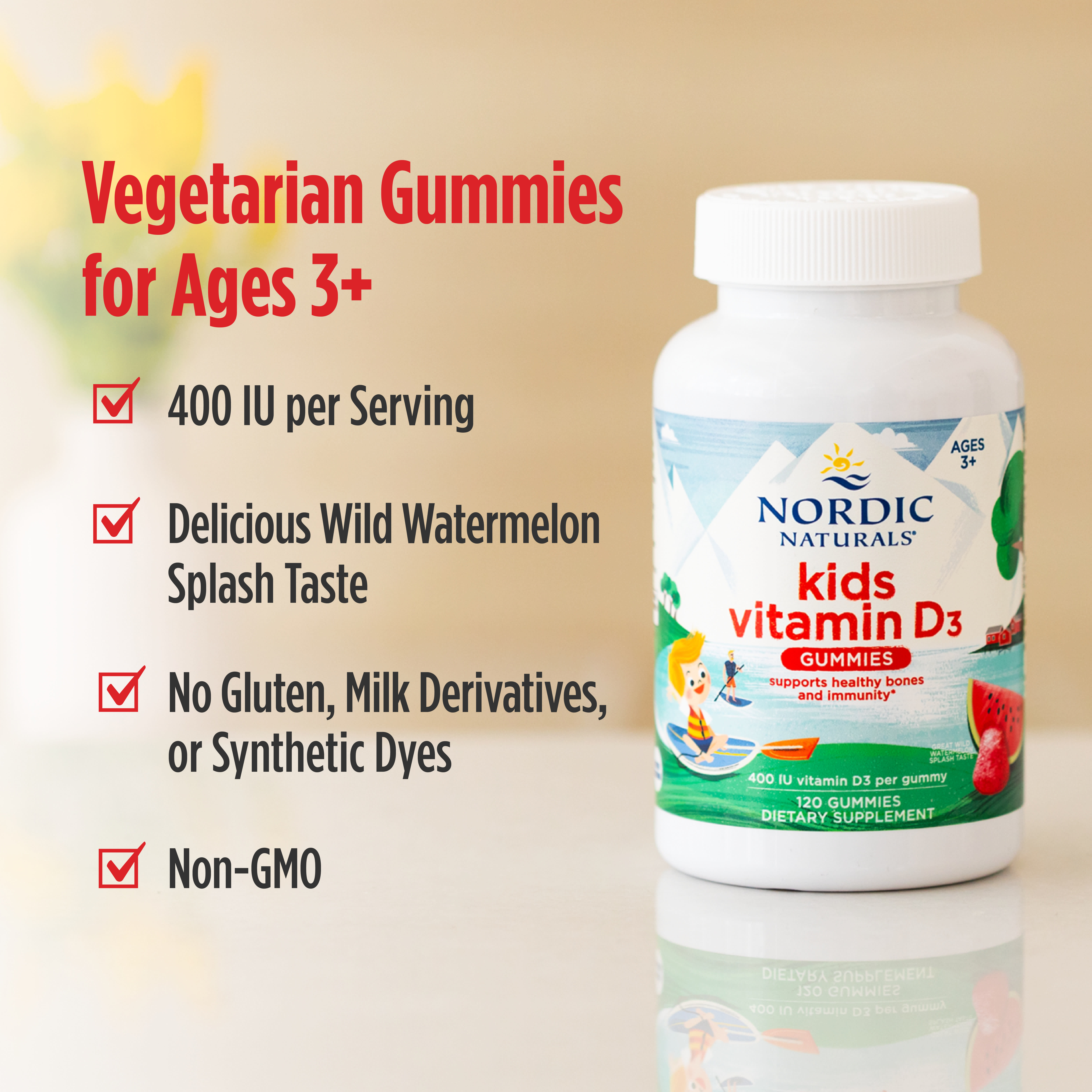 Детские витамины Nordic Naturals D3 Gummies Wild Watermelon Splash, для детей от 3 лет, 400 МЕ, 60 жевательных пастилок