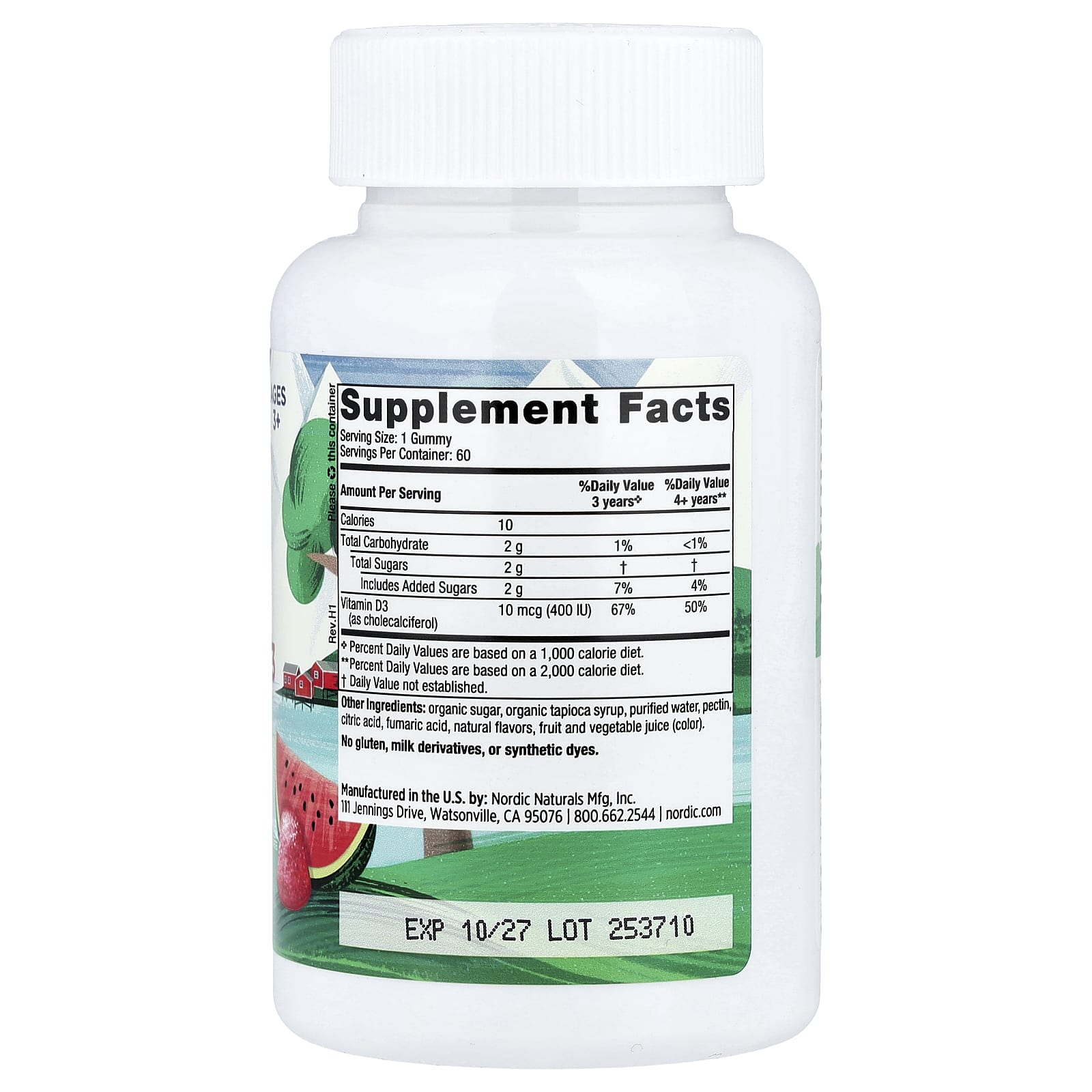Детские витамины Nordic Naturals D3 Gummies Wild Watermelon Splash, для детей от 3 лет, 400 МЕ, 60 жевательных пастилок — фото 4