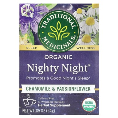 Чайные пакетики Traditional Medicinals Organic Nighty Night® Chamomile & Passionflower, без кофеина, 24 г, 16 чайных пакетиков