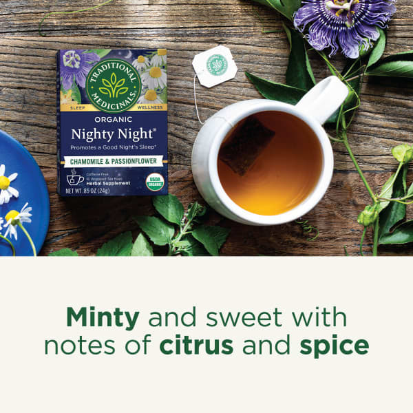 Чайные пакетики Traditional Medicinals Organic Nighty Night® Chamomile & Passionflower, без кофеина, 24 г, 16 чайных пакетиков — фото 5