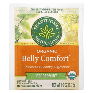 Чайные пакетики Traditional Medicinals Organic Belly Comfort®, без кофеина, оттенок Peppermint, 28 г, 16 чайных пакетиков