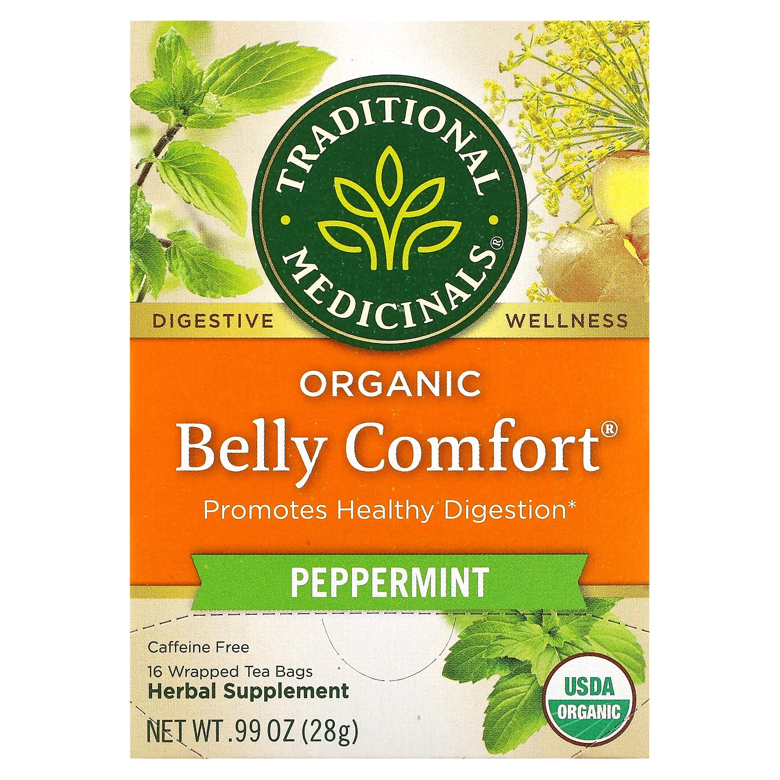 Чайные пакетики Traditional Medicinals Organic Belly Comfort®, без кофеина, оттенок Peppermint, 28 г, 16 чайных пакетиков — фото 2