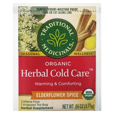 Чайные пакетики Traditional Medicinals Organic Herbal Cold Care™ Elderflower Spice, без кофеина, 28 г, 16 чайных пакетиков