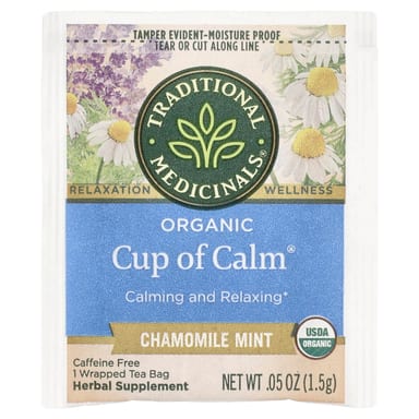 Чайные пакетики Traditional Medicinals Organic Cup of Calm Chamomile Mint, без кофеина, 24 г, 16 чайных пакетиков